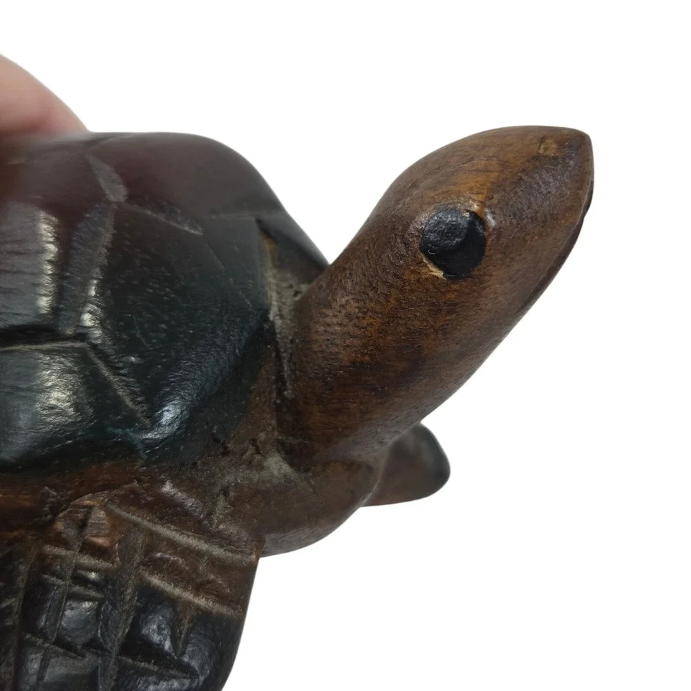 Hand Carved Wood Sea Turtle Folk Art Shelf Sitter 5x3x2.5